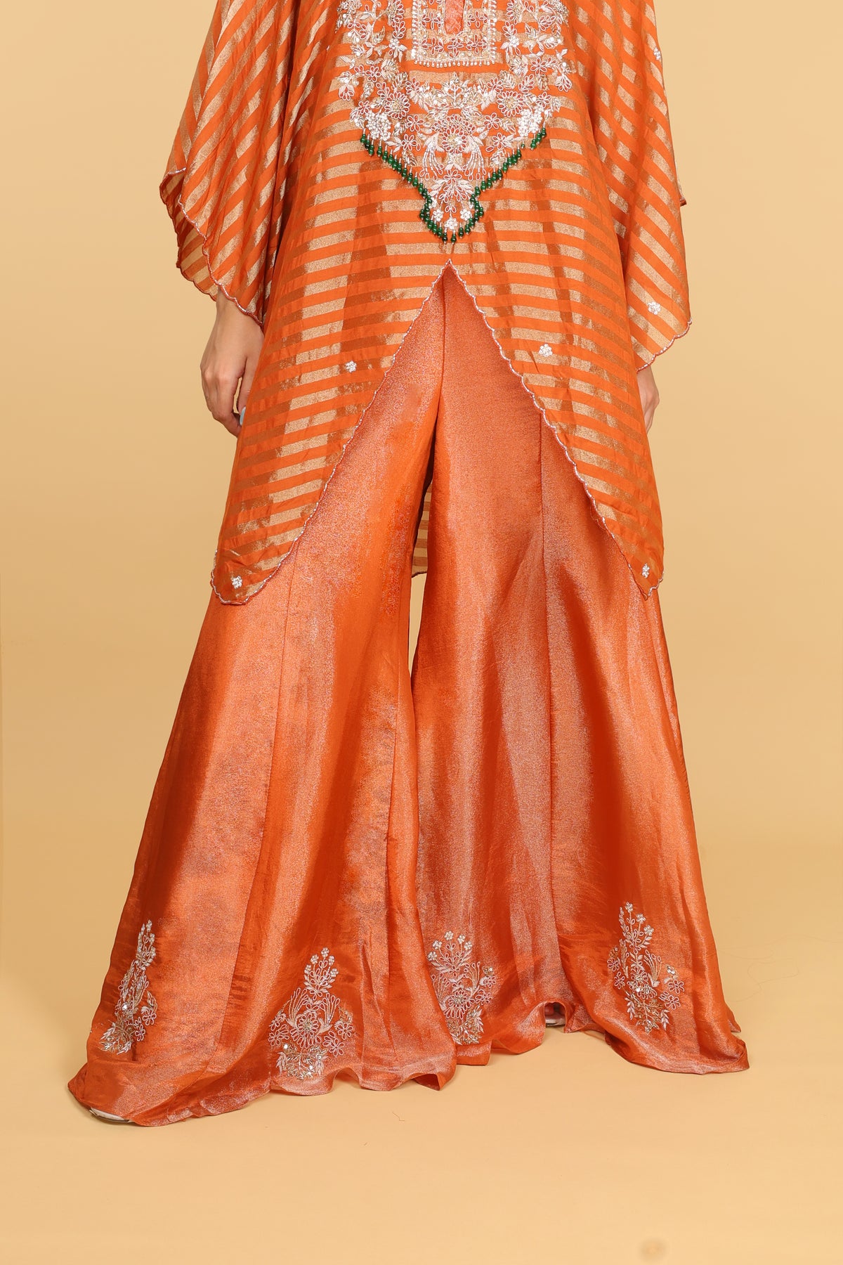 Rust Banarasi Kaftan with Tissue Palazzo