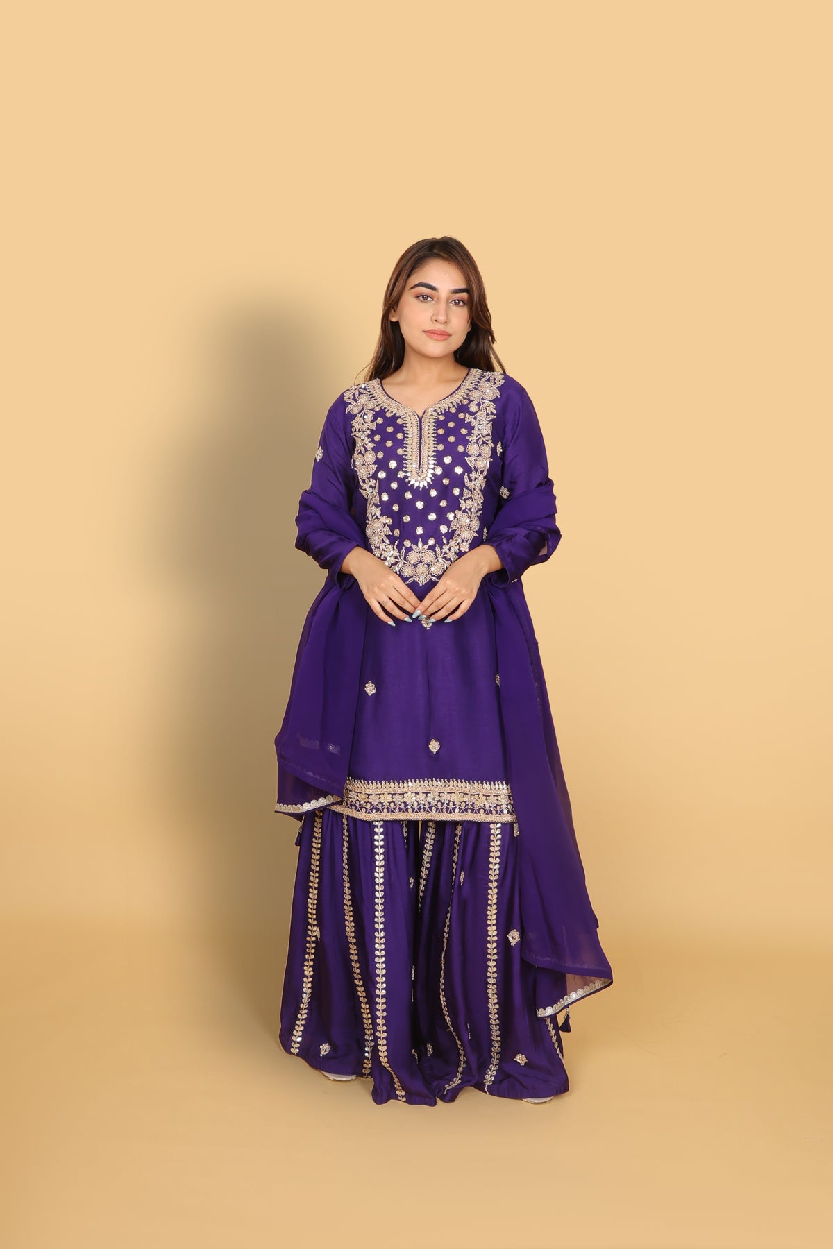 Purple Kurti Gharara with Dupatta