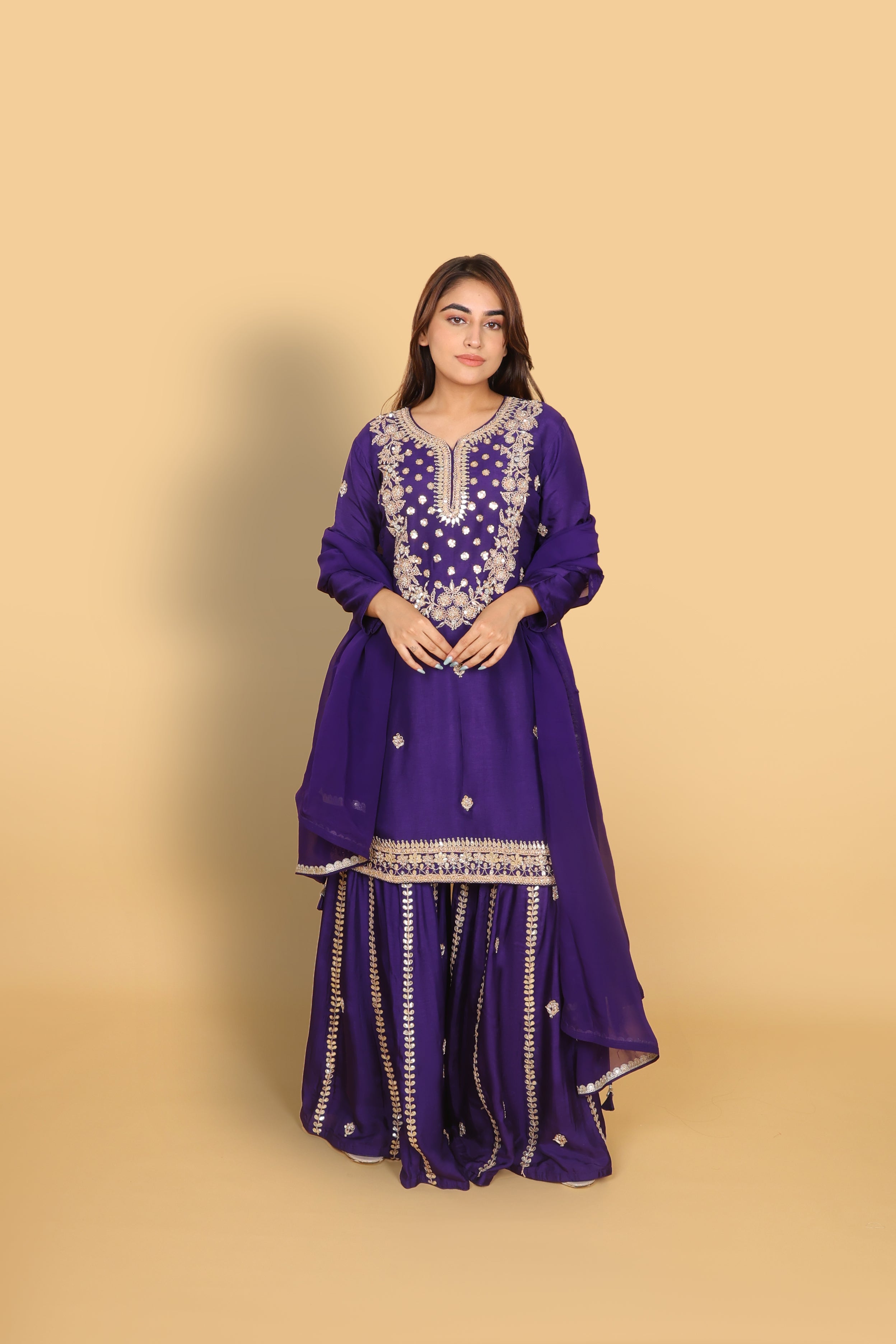 Purple Kurti Gharara with Dupatta