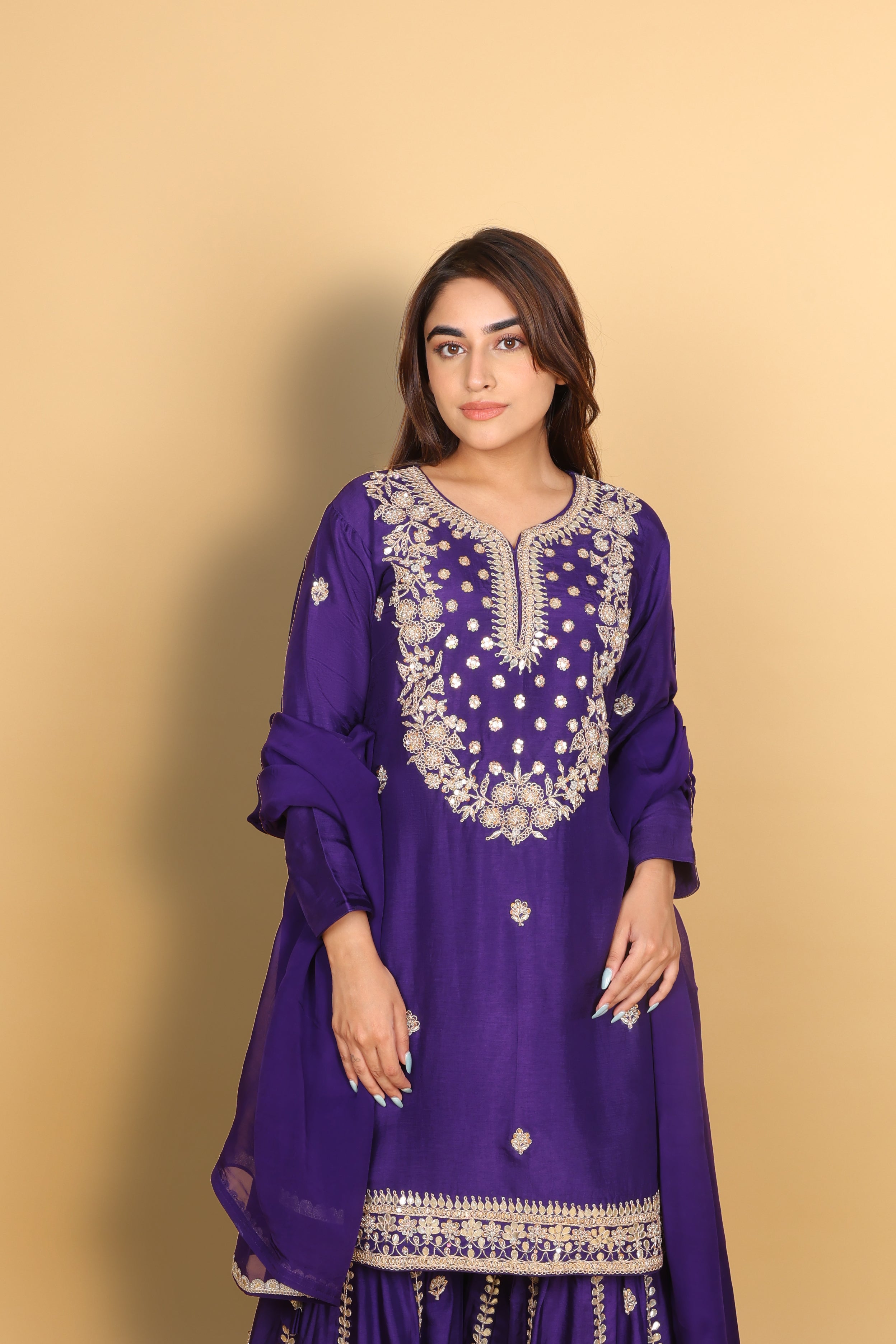 Purple Kurti Gharara with Dupatta