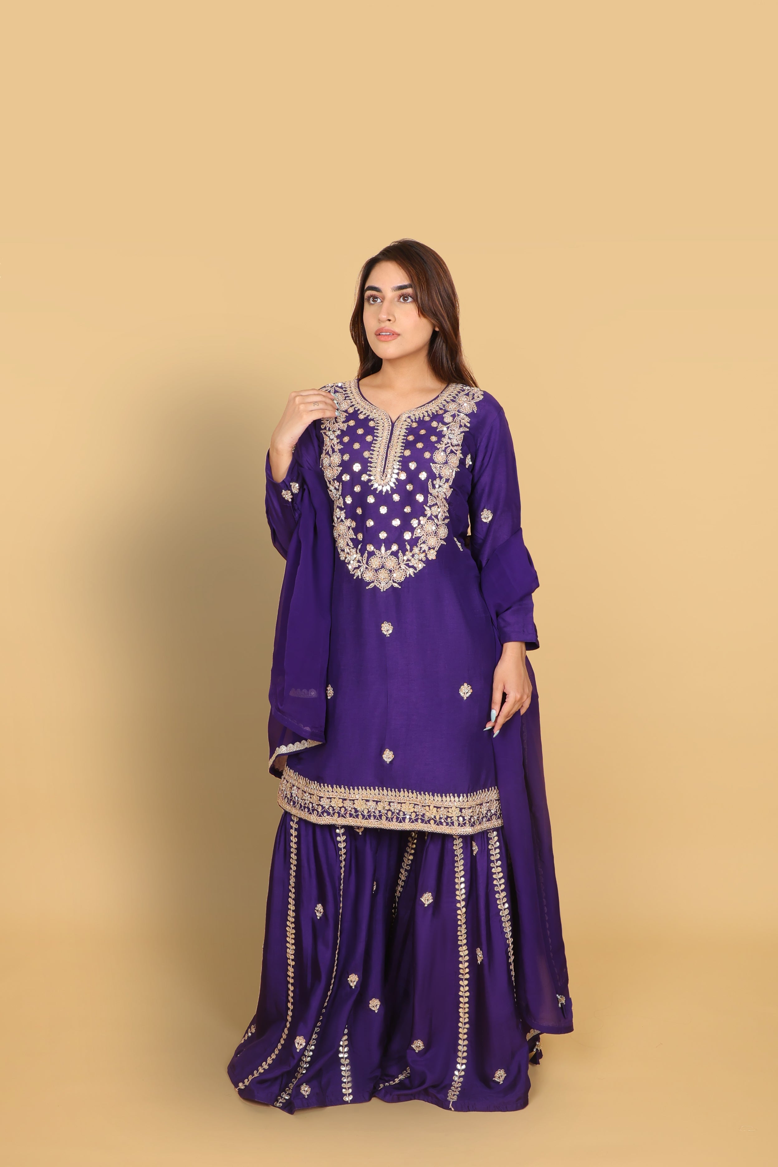 Purple Kurti Gharara with Dupatta