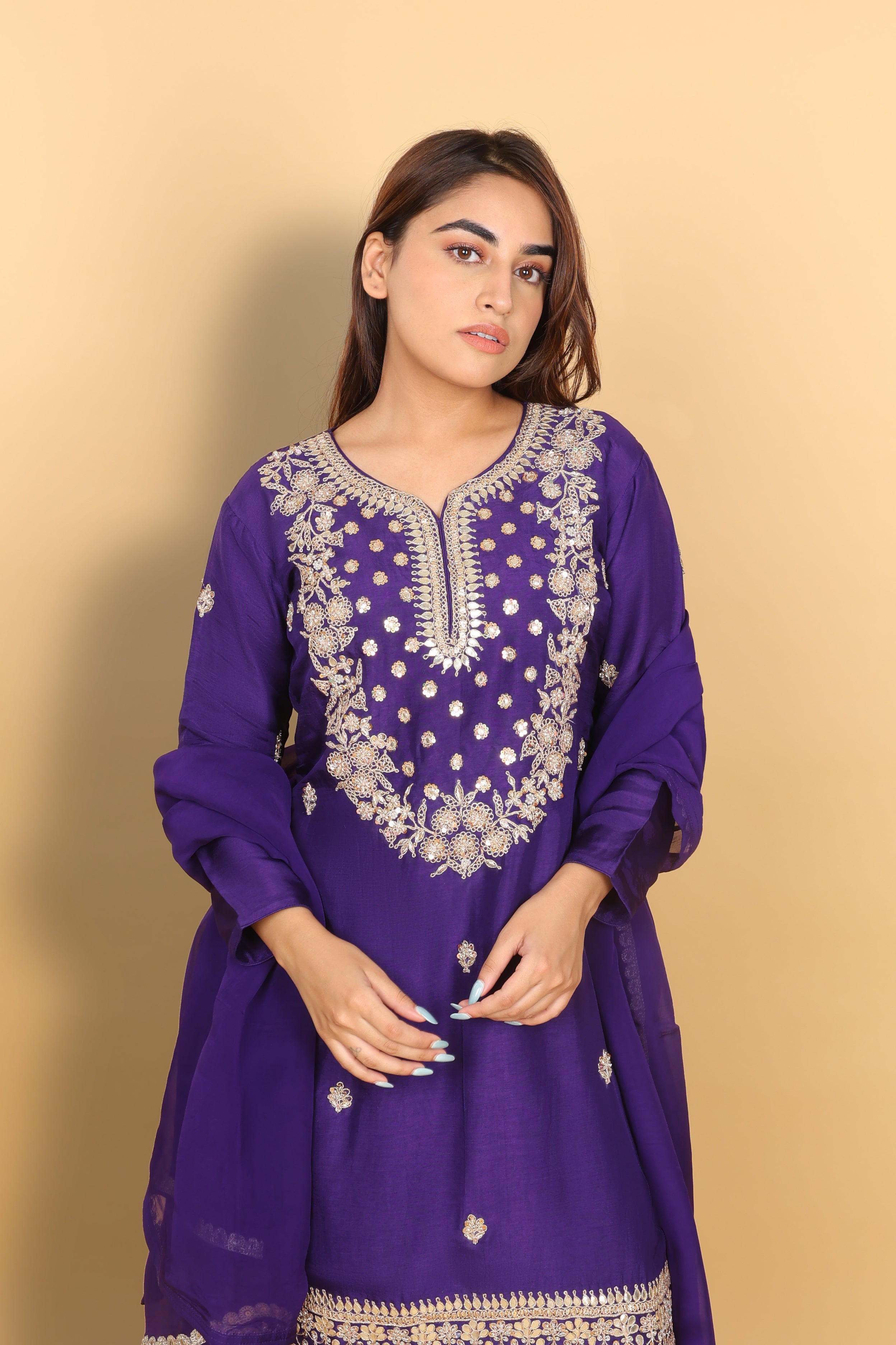Purple Kurti Gharara with Dupatta