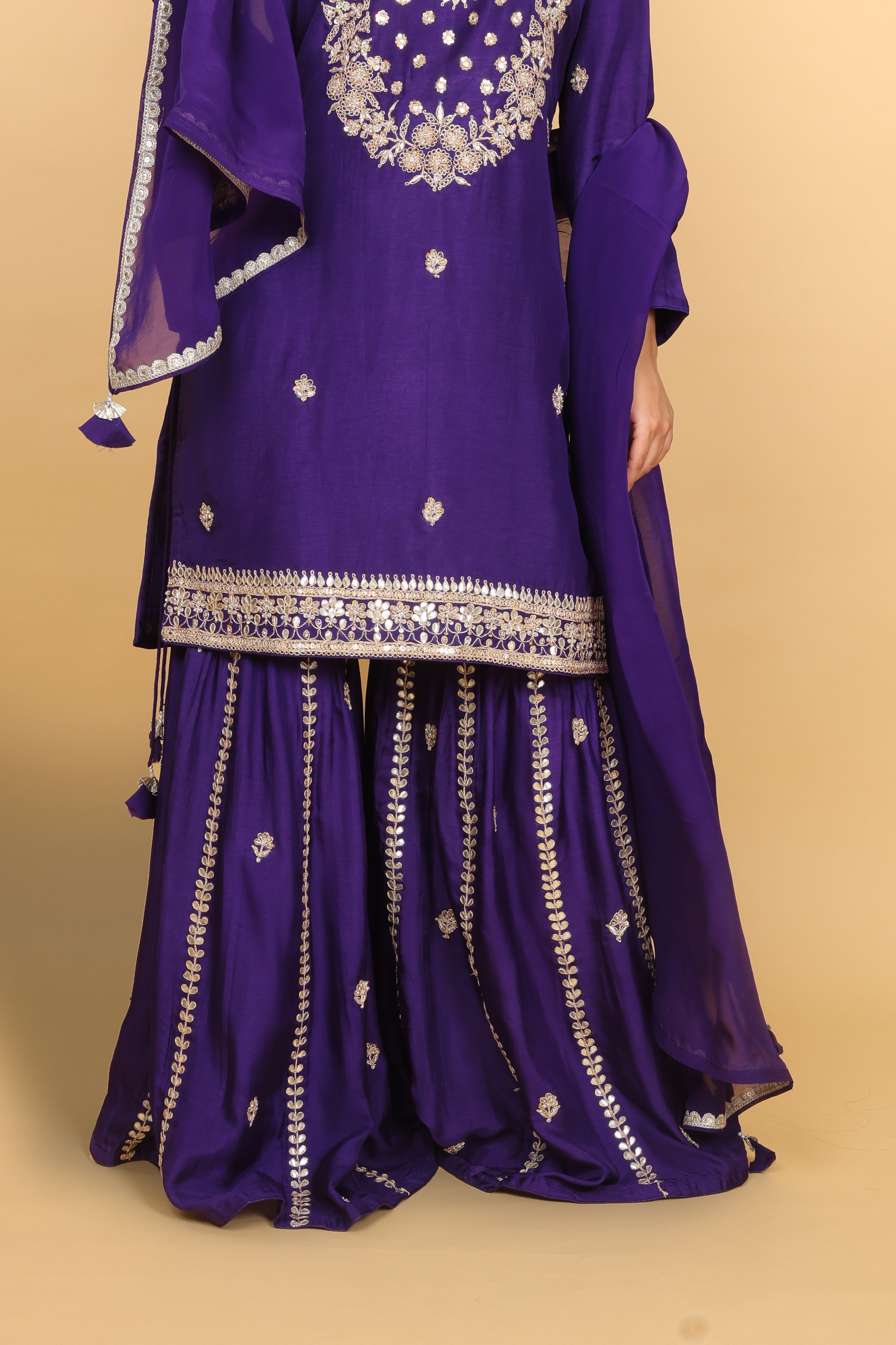 Purple Kurti Gharara with Dupatta