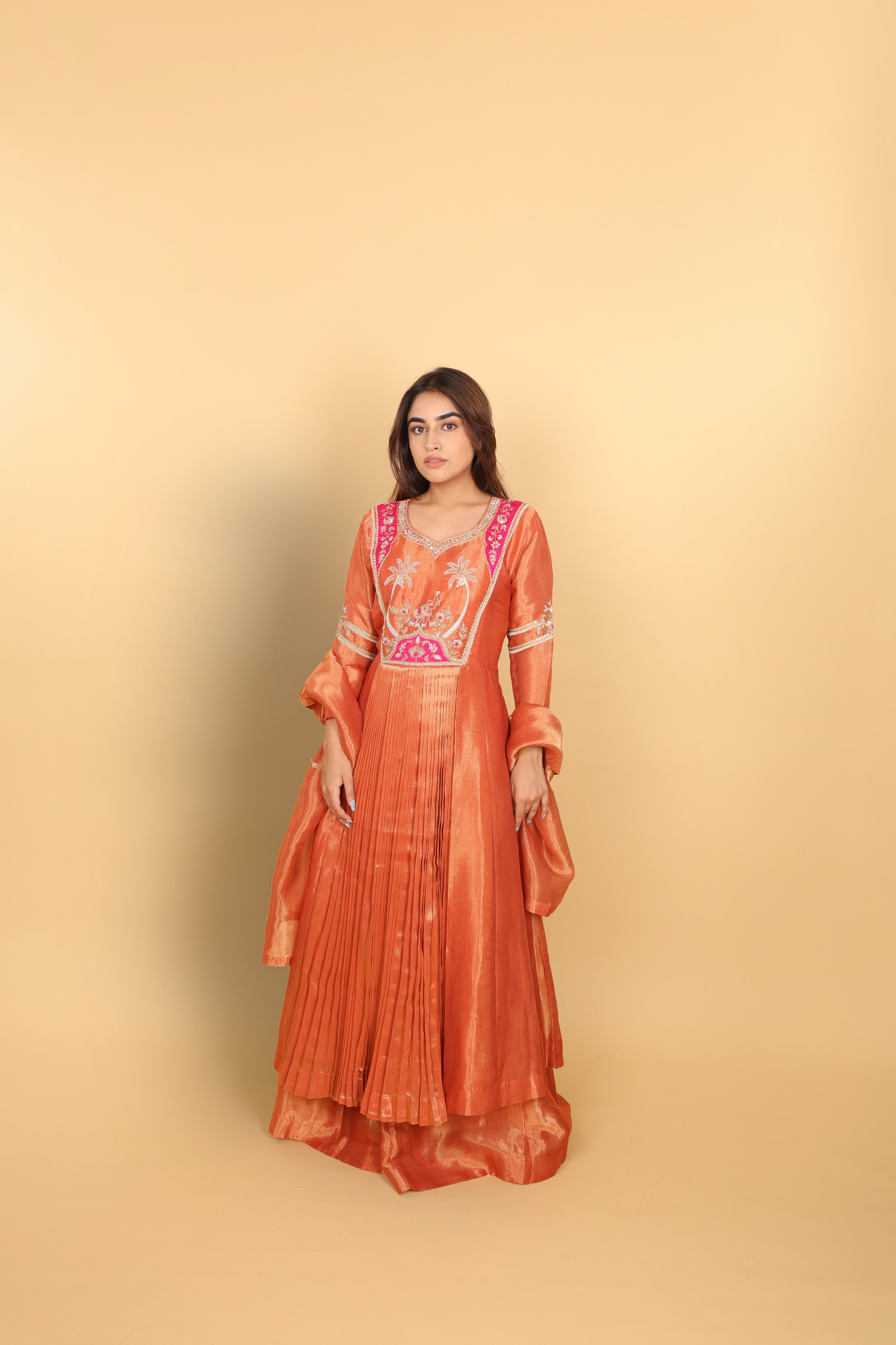 Rust Kaftan Concept with Plazo