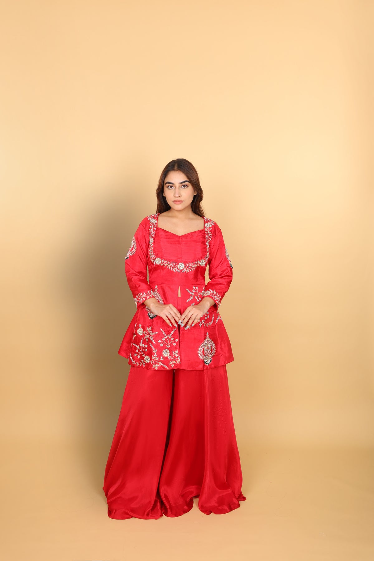 Red Peplum with Plazo & Dupatta