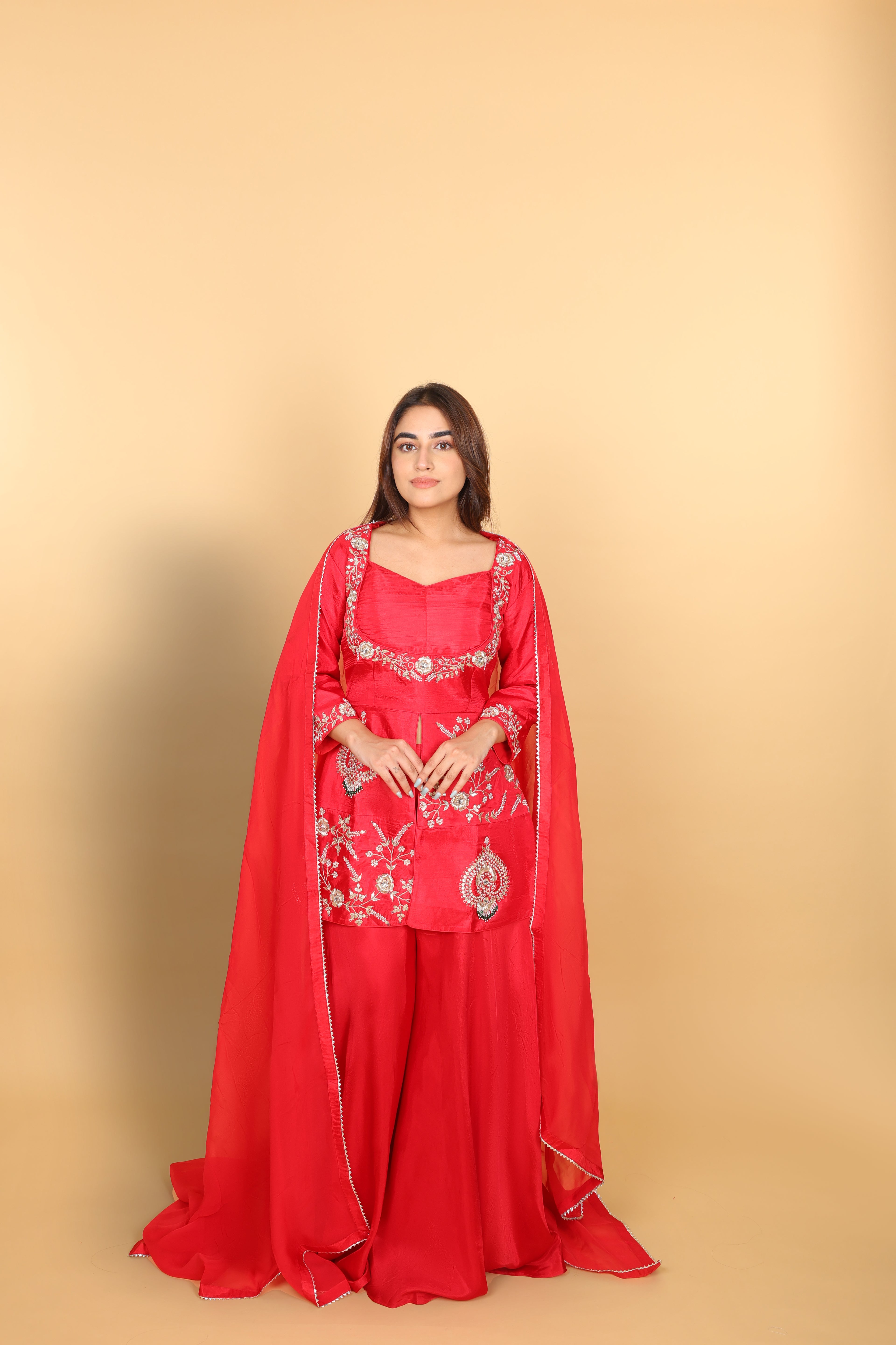 Red Peplum with Plazo & Dupatta