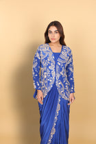 Electric Blue Top & Bustier with Drape Saree