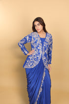Electric Blue Top & Bustier with Drape Saree