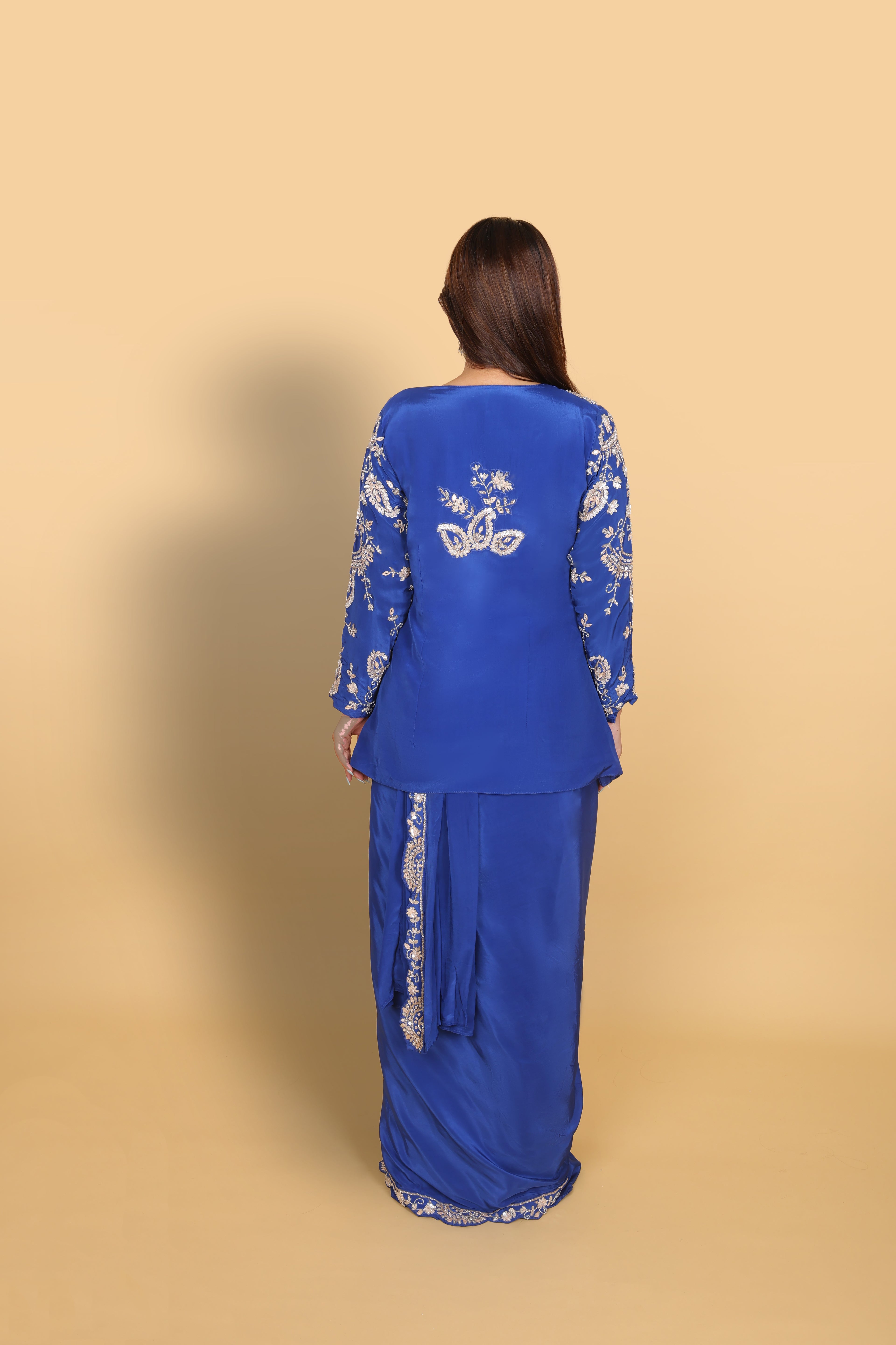Electric Blue Top & Bustier with Drape Saree