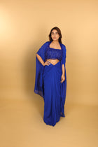 Electric Blue Indo-Western Blouse, Cape & Tulip Skirt