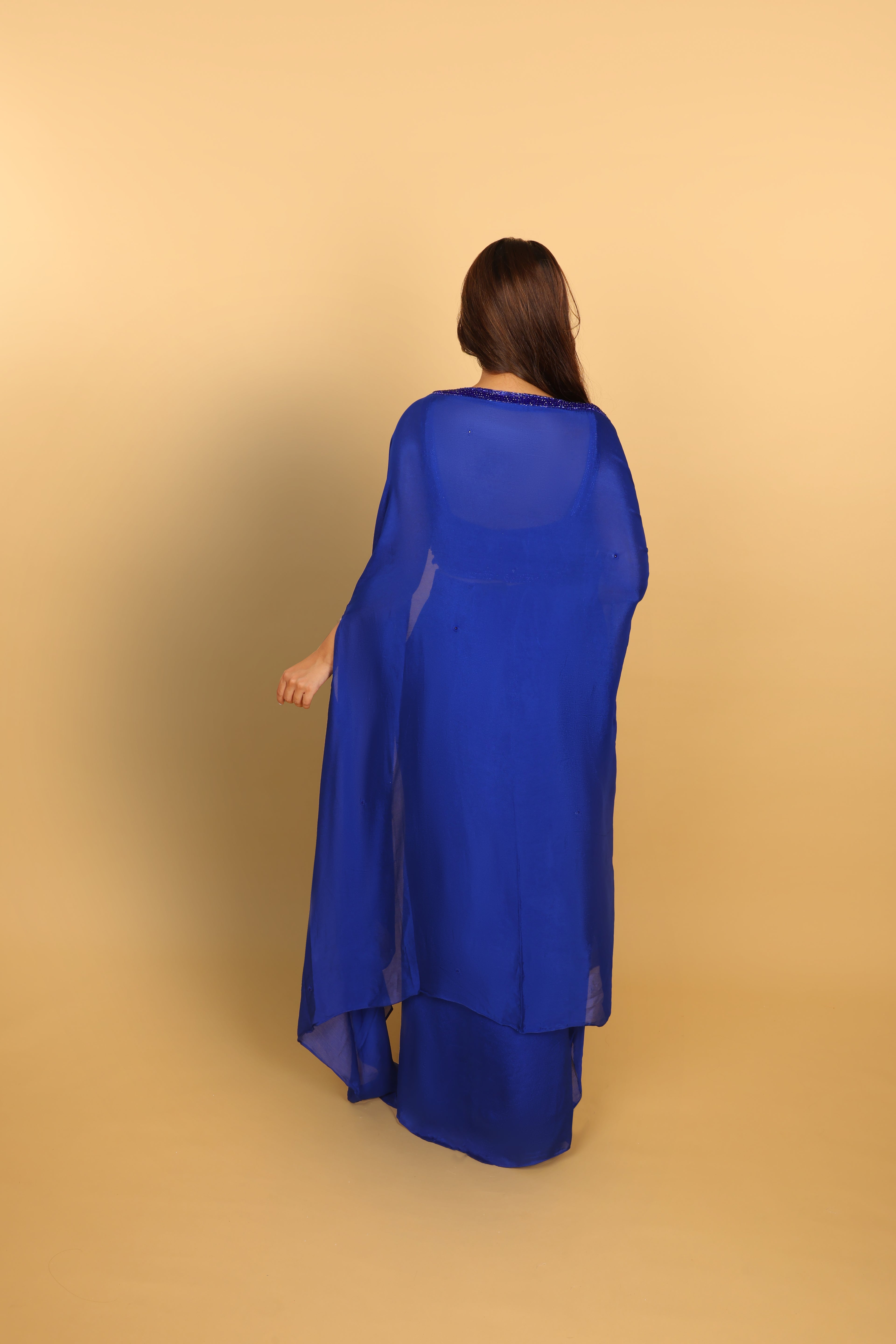 Electric Blue Indo-Western Blouse, Cape & Tulip Skirt