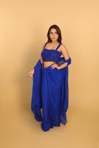 Electric Blue Indo-Western Blouse, Cape & Tulip Skirt