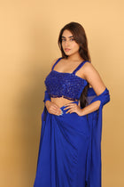 Electric Blue Indo-Western Blouse, Cape & Tulip Skirt