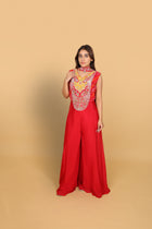 Red Bandhej Top with Palazzo