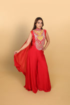 Red Bandhej Top with Palazzo