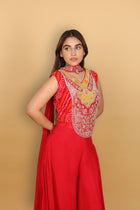 Red Bandhej Top with Palazzo
