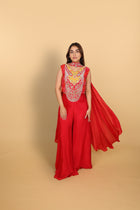 Red Bandhej Top with Palazzo