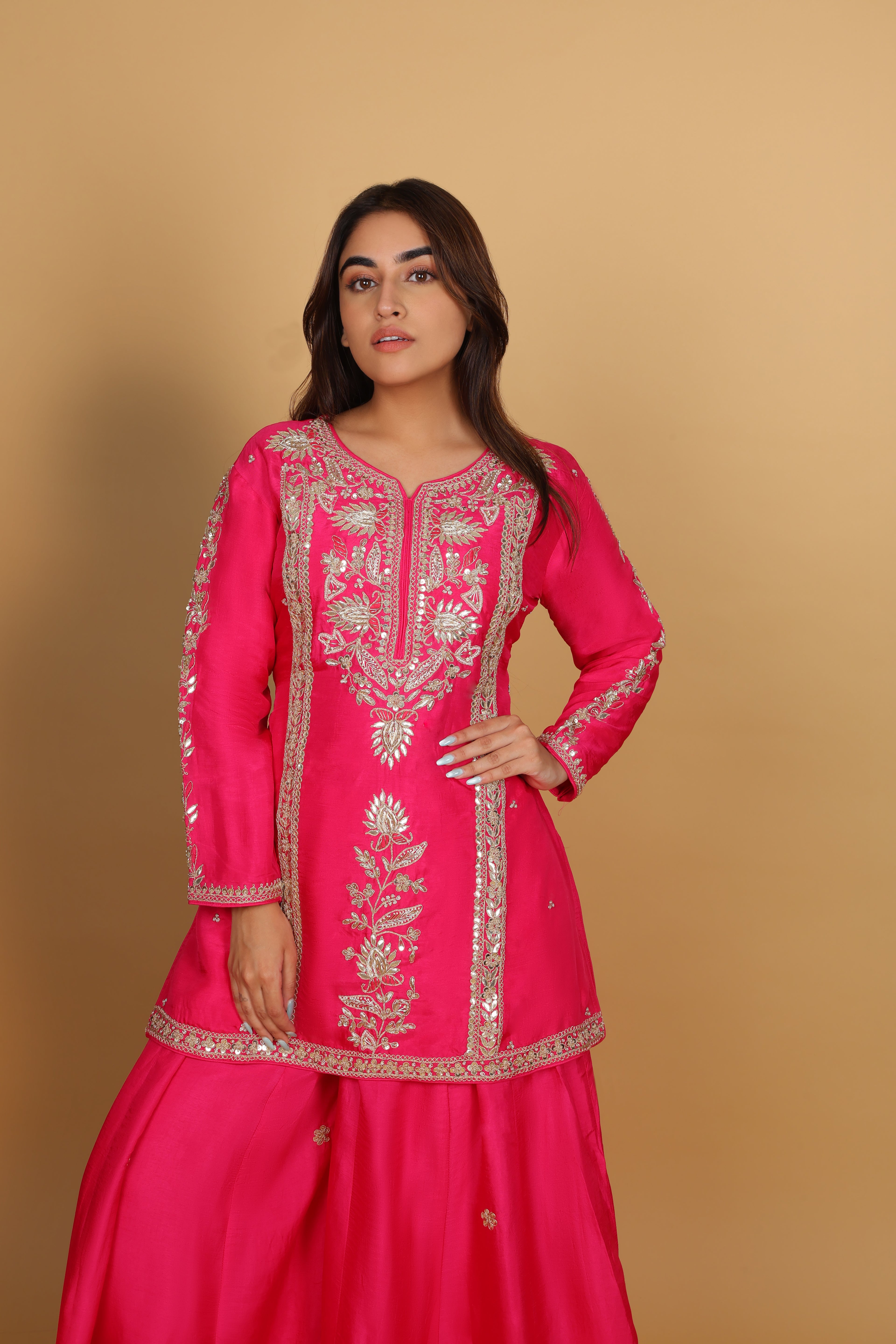 Rani Short Kurti with Palazzo & Dupatta