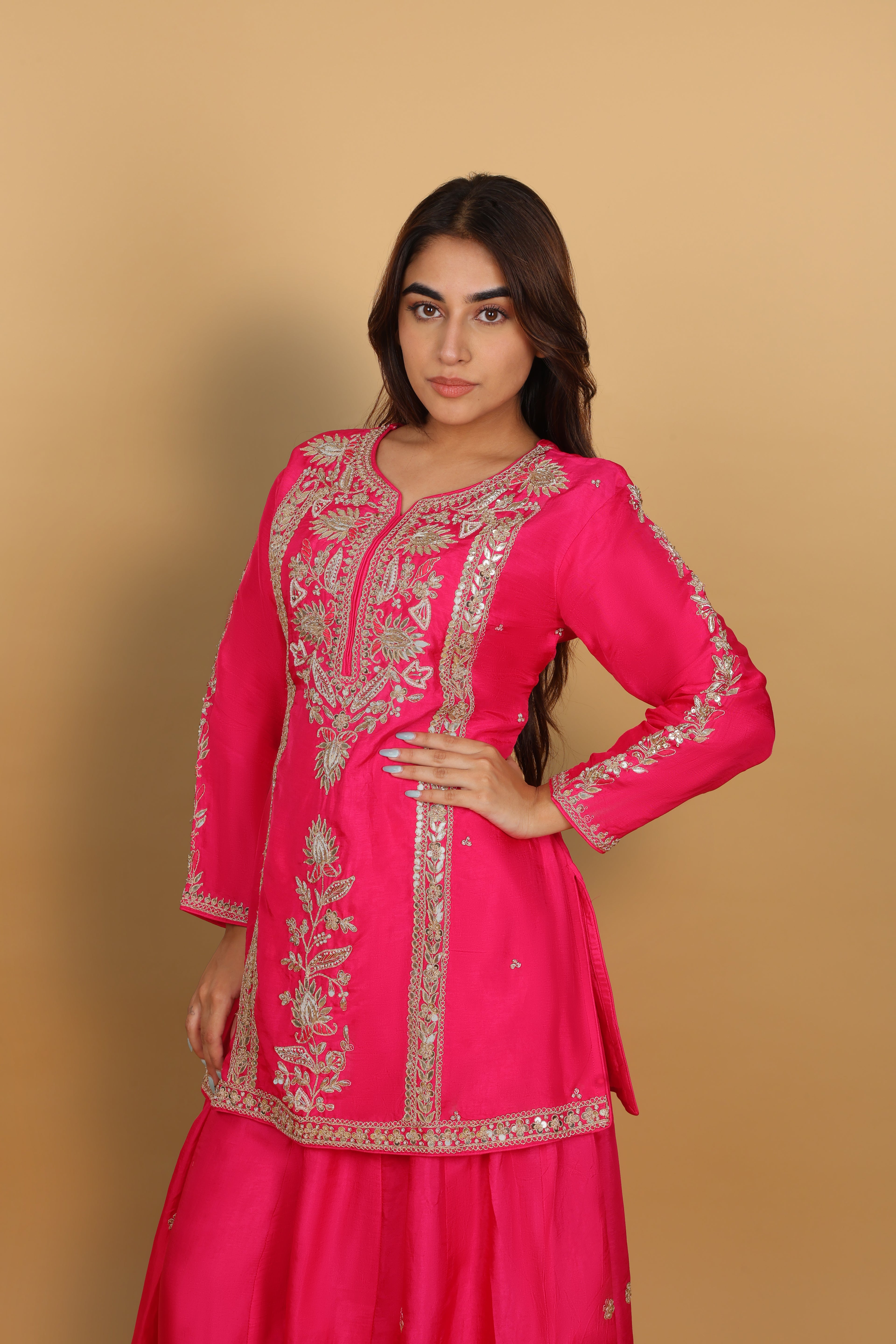 Rani Short Kurti with Palazzo & Dupatta