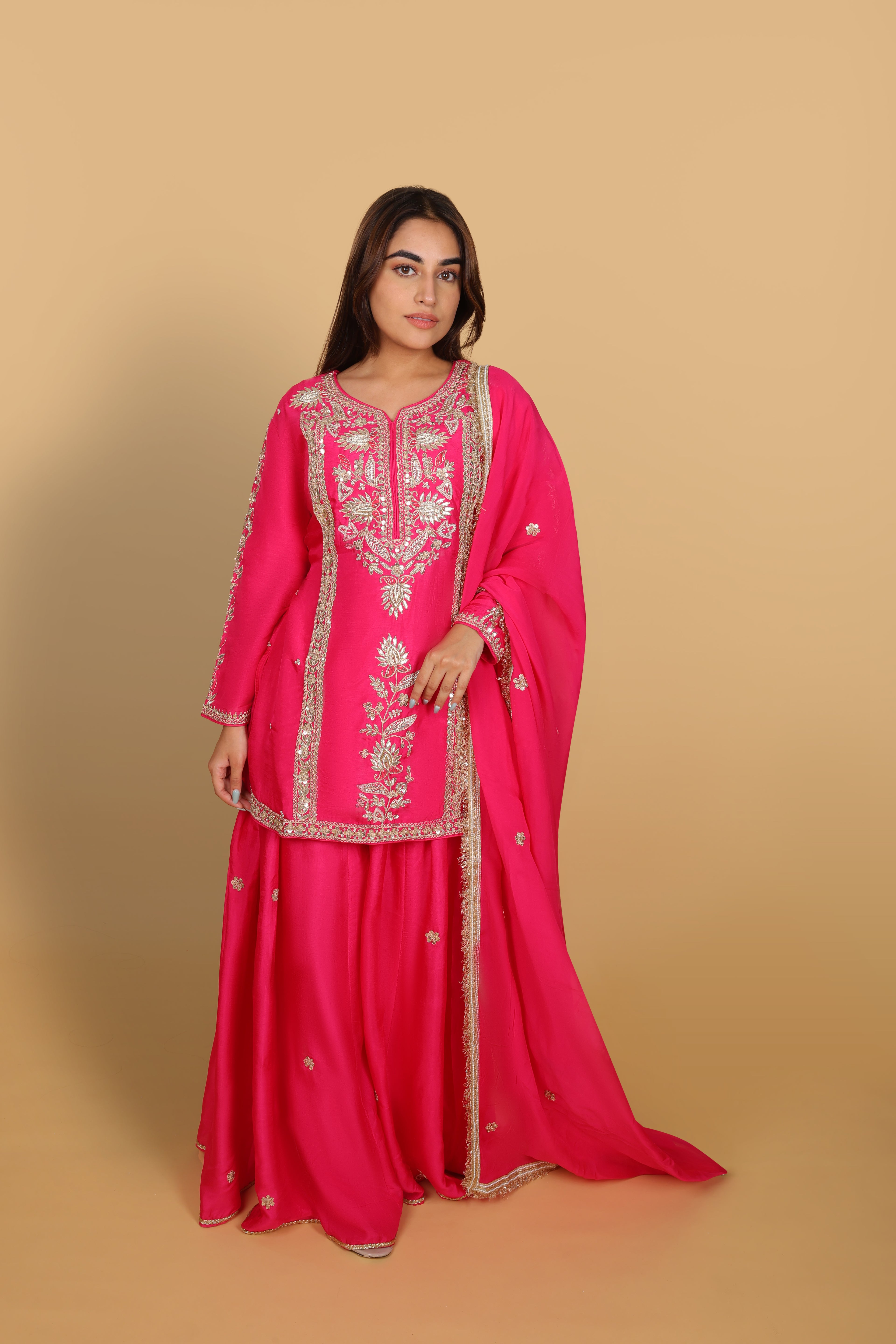 Rani Short Kurti with Palazzo & Dupatta