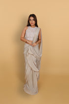 Moonlit Pearl Pre-Draped Saree with Embellished Open-Back Blouse