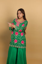 Green Short Kurti, Bustier & Palazzo Set with Rani Patch Work