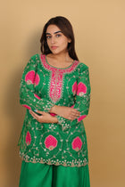 Green Short Kurti, Bustier & Palazzo Set with Rani Patch Work