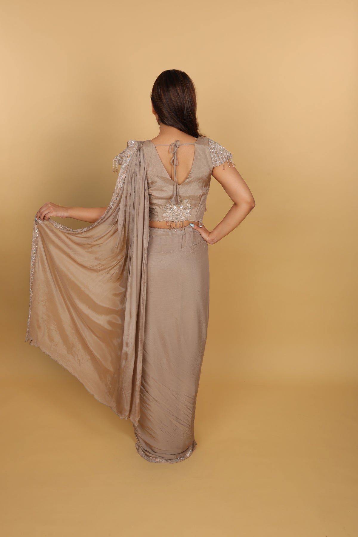 Beige Drape Saree with Blouse