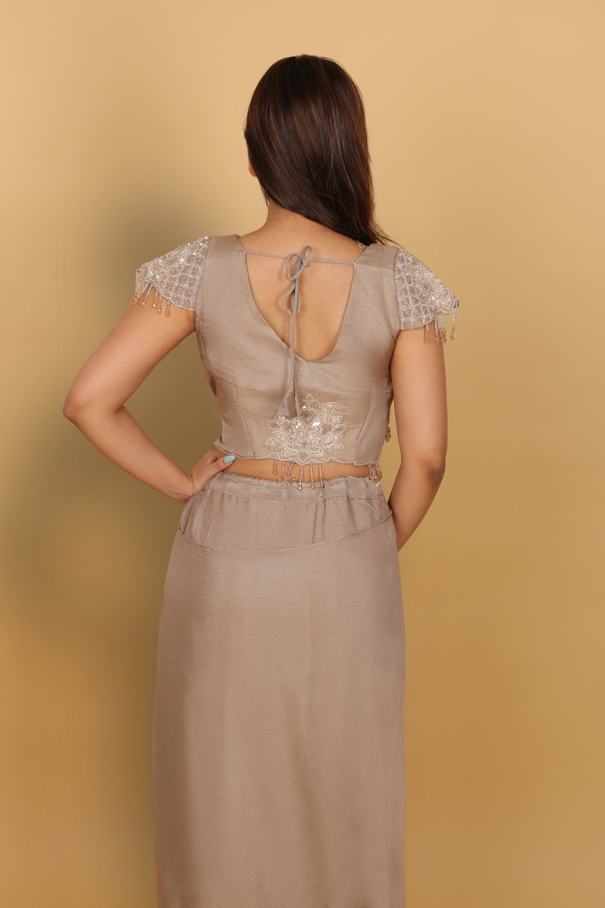 Beige Drape Saree with Blouse