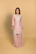Fresh Peach Short Kurti Gharara with Choker Dupatta