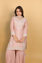 Fresh Peach Short Kurti Gharara with Choker Dupatta