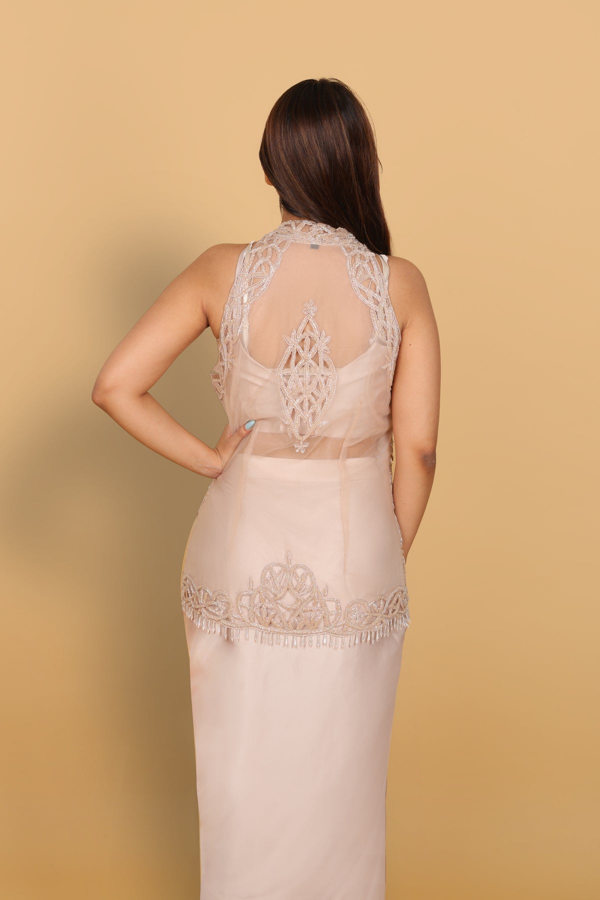 Champagne beige Indo-Western tulip skirt with bustier