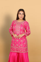 Rani pink short kurti with palazzo and dupatta