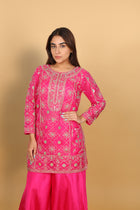 Rani pink short kurti with palazzo and dupatta