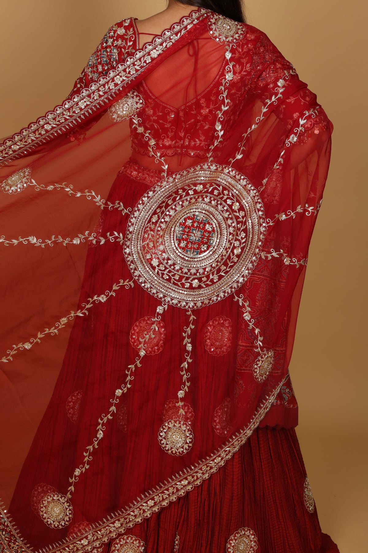 Maroon Crushed Lehenga with Blouse & Dupatta