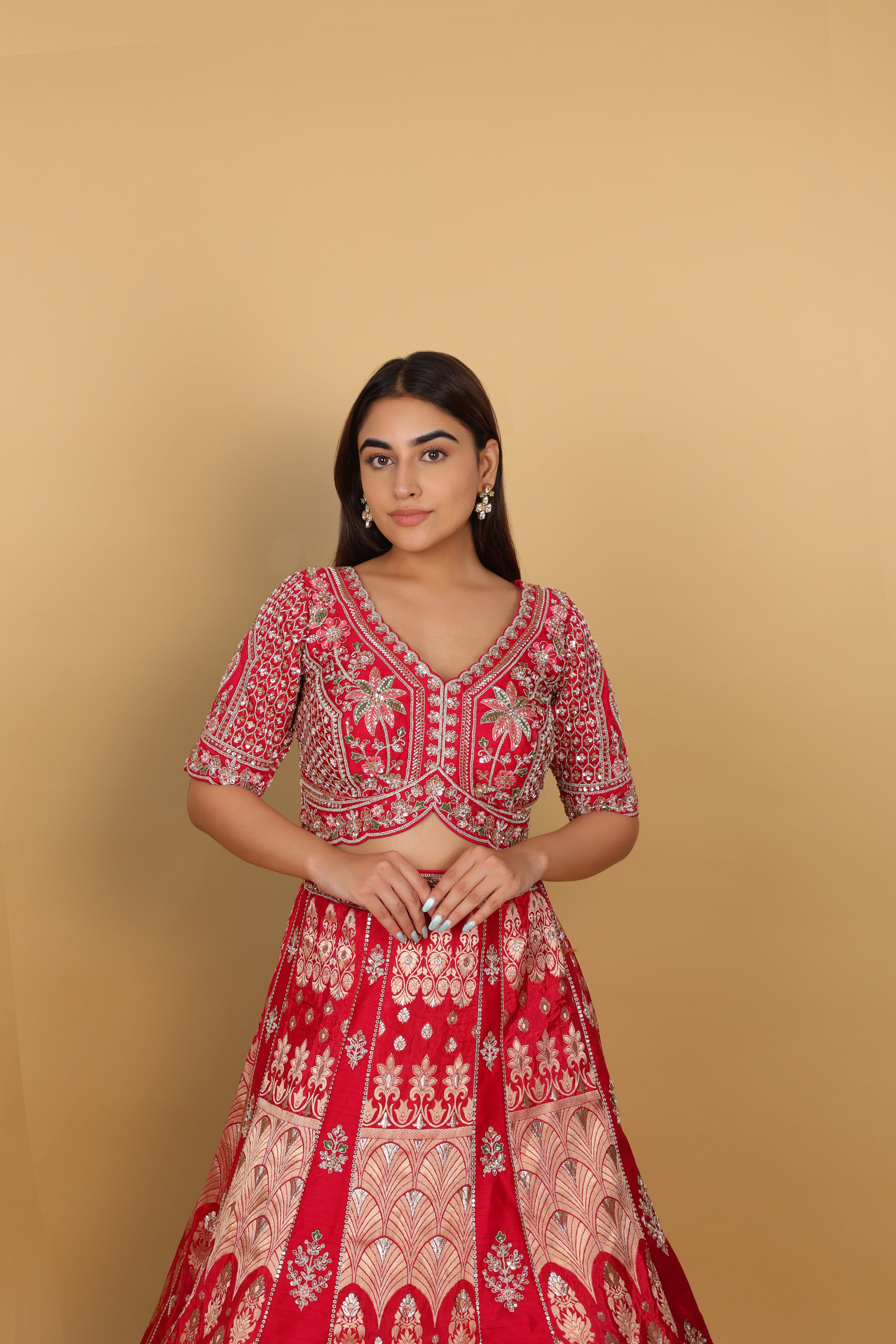 Rani Banarasi lehenga with two types of kali panels