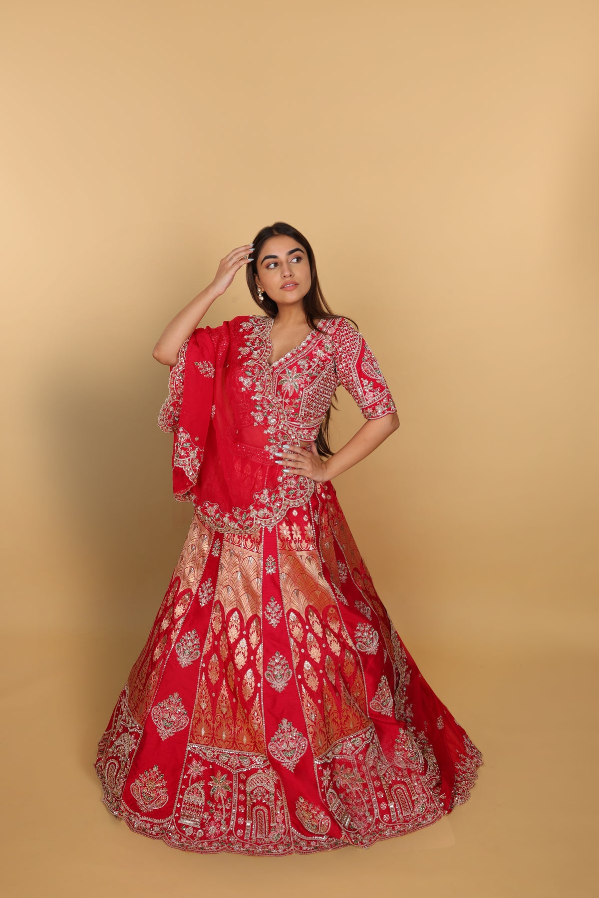 Rani Banarasi lehenga with two types of kali panels