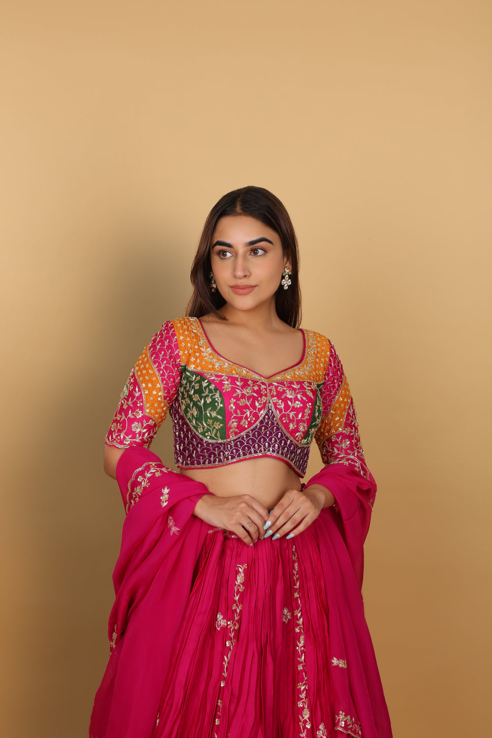 Magenta/Rani Multicolour Heavy-Work Lehenga Set