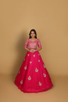 Rani umbrella lehenga with embellished blouse and hanging bead details