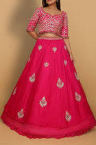 Rani umbrella lehenga with embellished blouse and hanging bead details