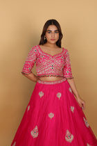 Rani umbrella lehenga with embellished blouse and hanging bead details