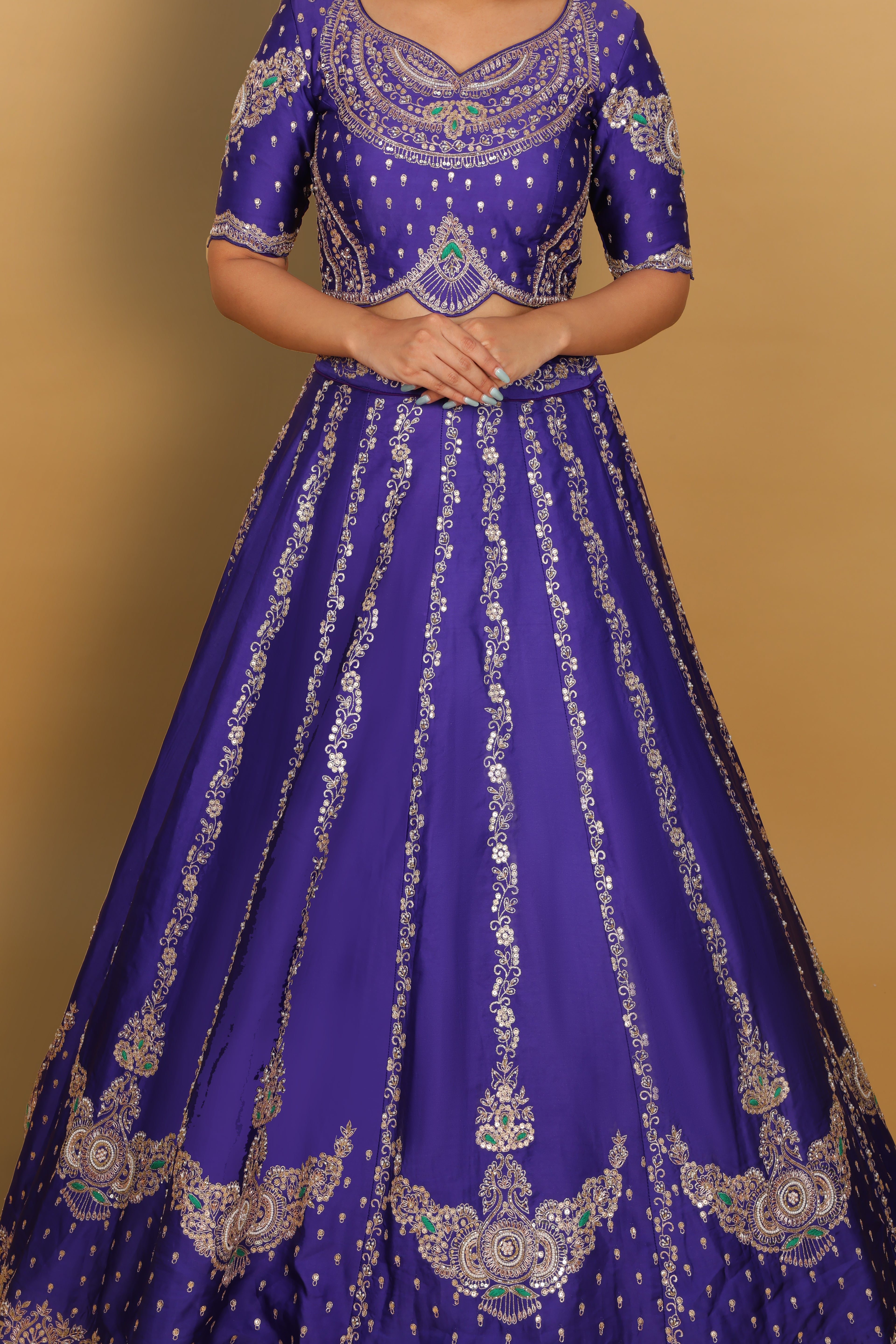 Blue Lehenga with Green Dupatta & Kali Pattern Blouse