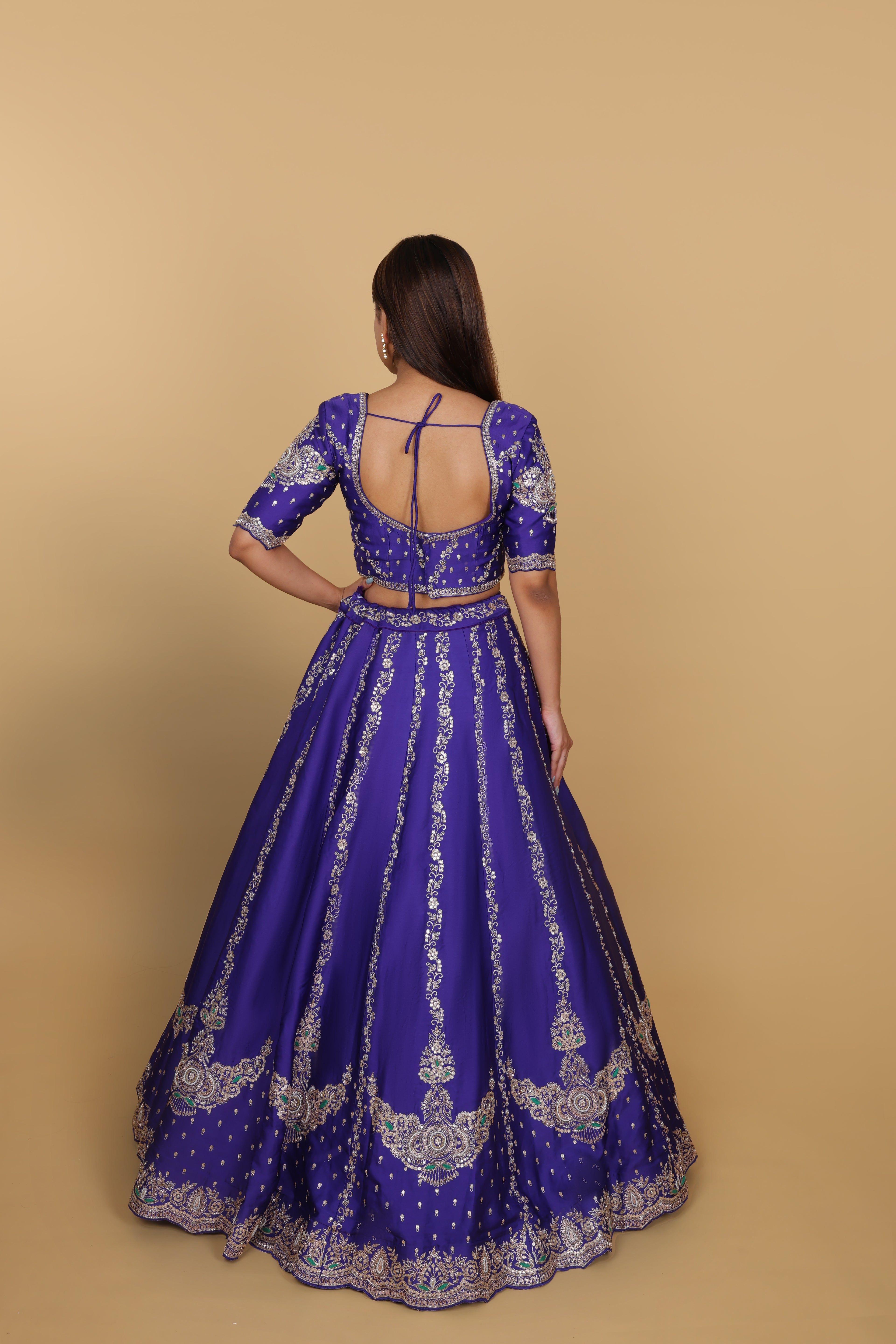 Blue Lehenga with Green Dupatta & Kali Pattern Blouse