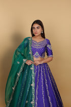 Blue Lehenga with Green Dupatta & Kali Pattern Blouse
