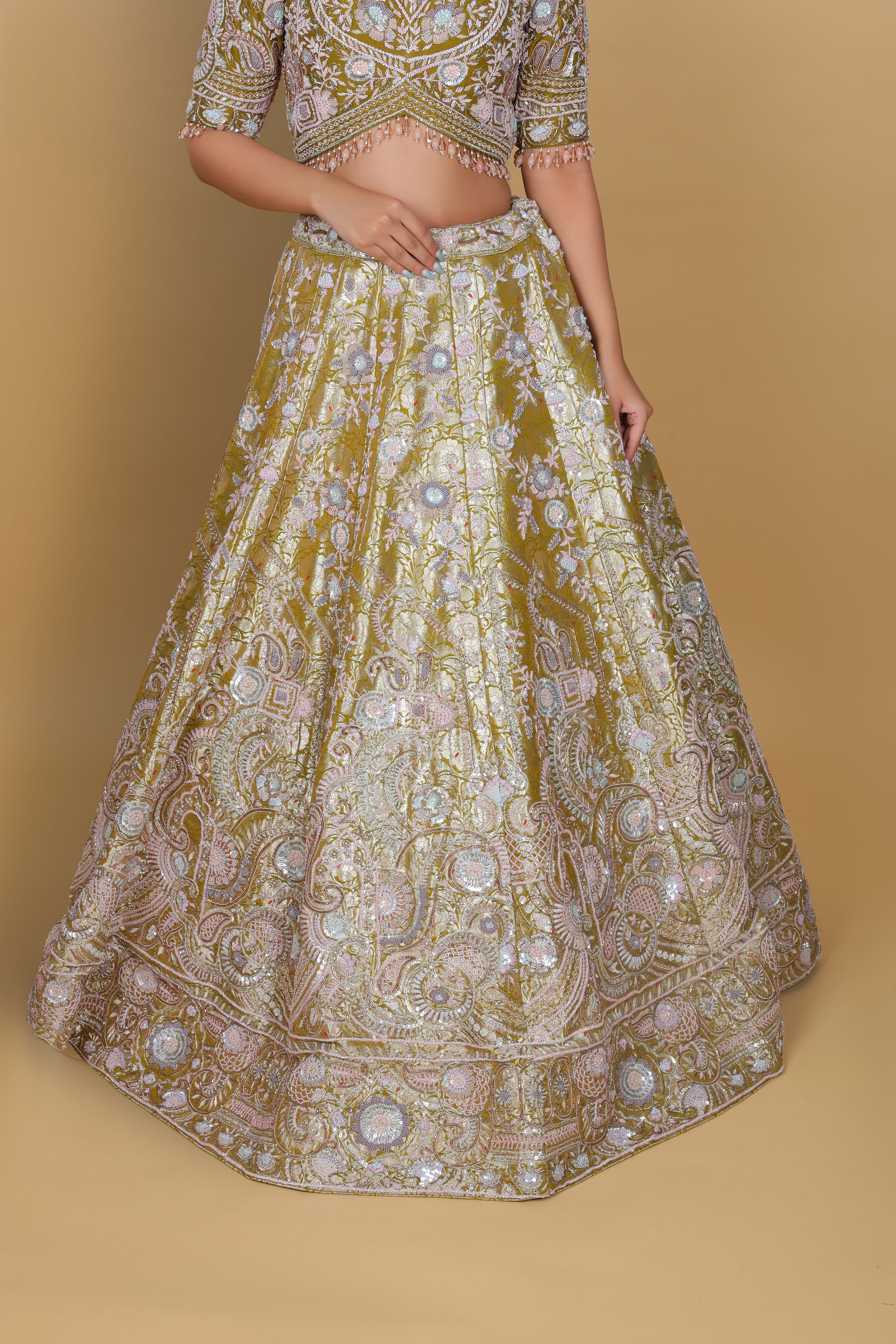 Mehendi green lehenga kali, Sabyasachi-cut blouse