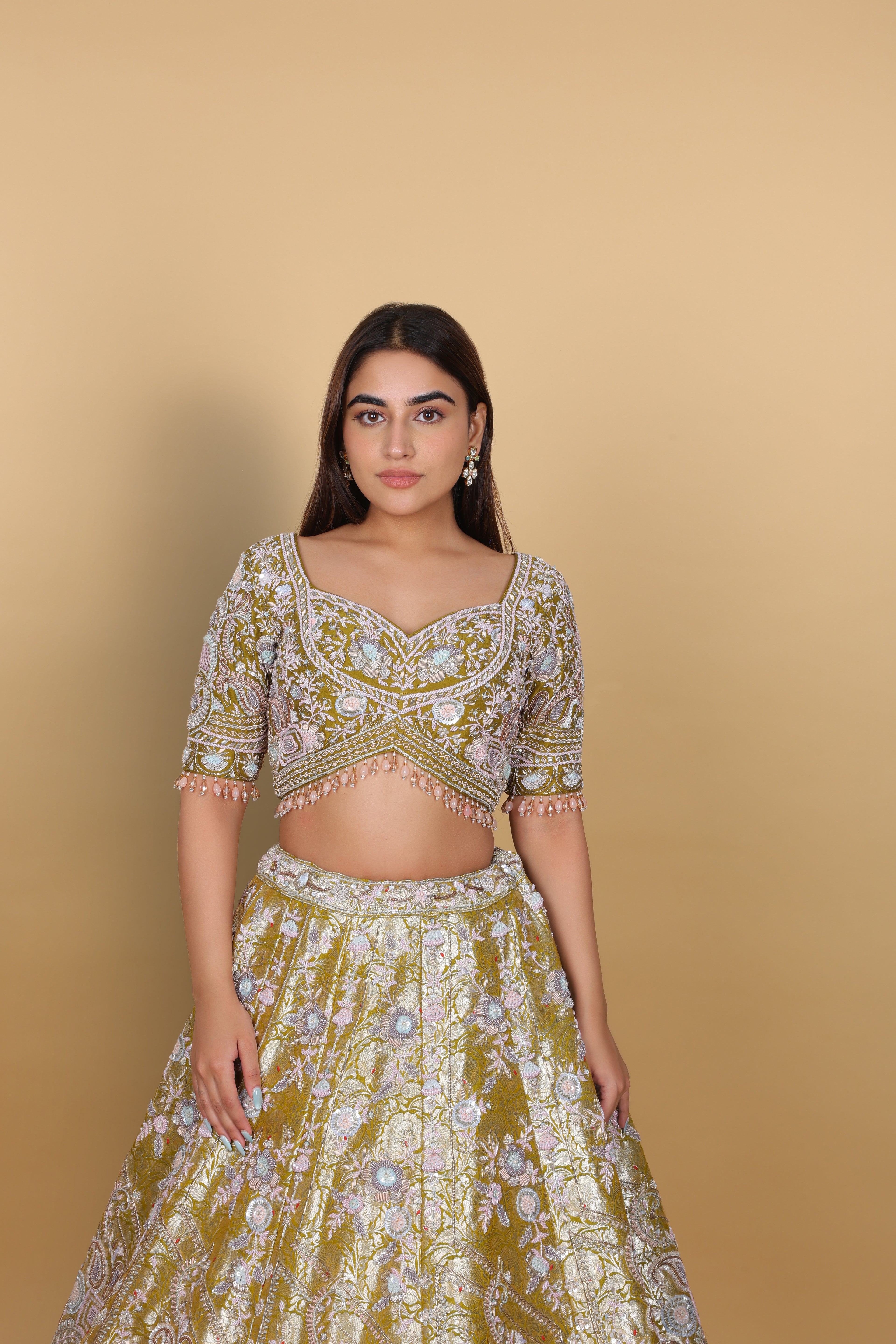 Mehendi green lehenga kali, Sabyasachi-cut blouse