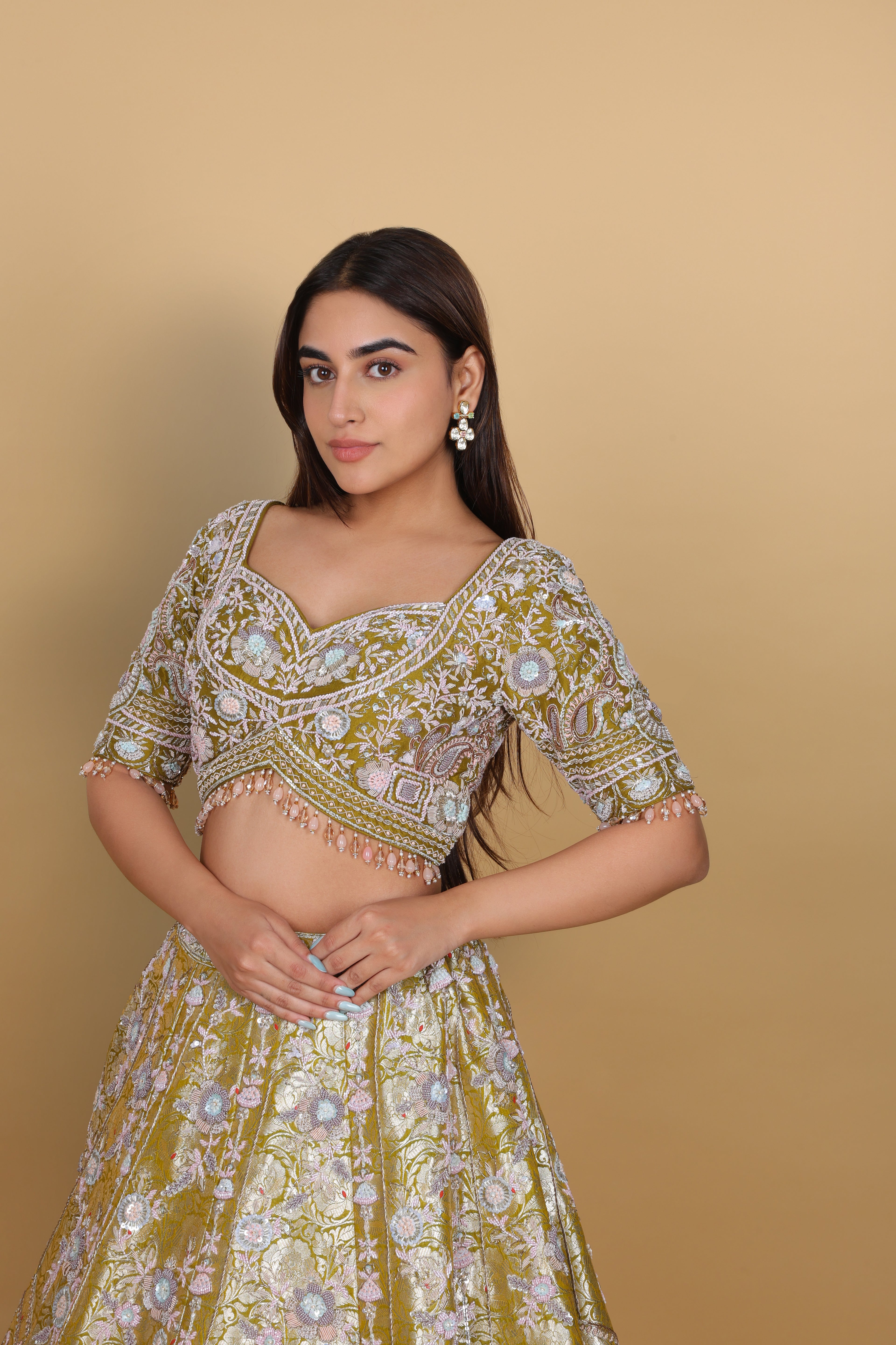 Mehendi green lehenga kali, Sabyasachi-cut blouse