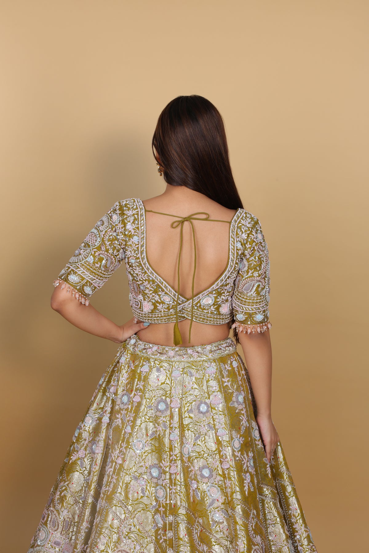 Mehendi green lehenga kali, Sabyasachi-cut blouse