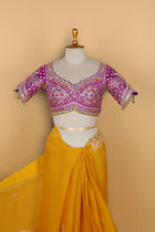 Purple Organza Saree with Gharchola Pallu and Pre-Stitched Blouse