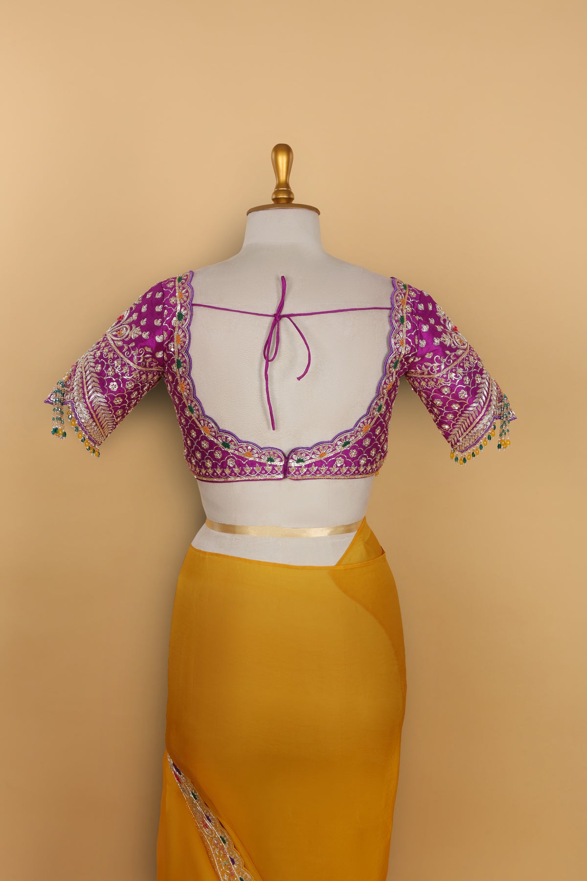 Purple Organza Saree with Gharchola Pallu and Pre-Stitched Blouse